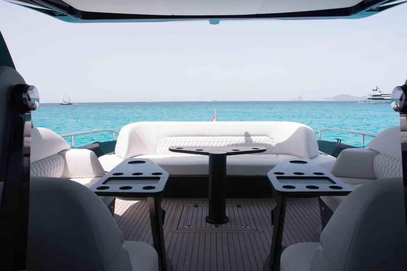Celebrate Life Yacht Photos Pics Luxurious 2021 Steeler Bronson 50 yacht interior with ocean view and elegant seating.