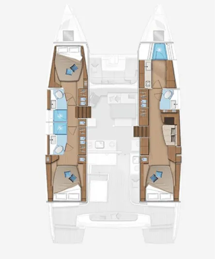 Clearlake III Yacht Photos Pics Floor plan of a 2021 Lagoon 46 catamaran, featuring spacious cabins and modern amenities.