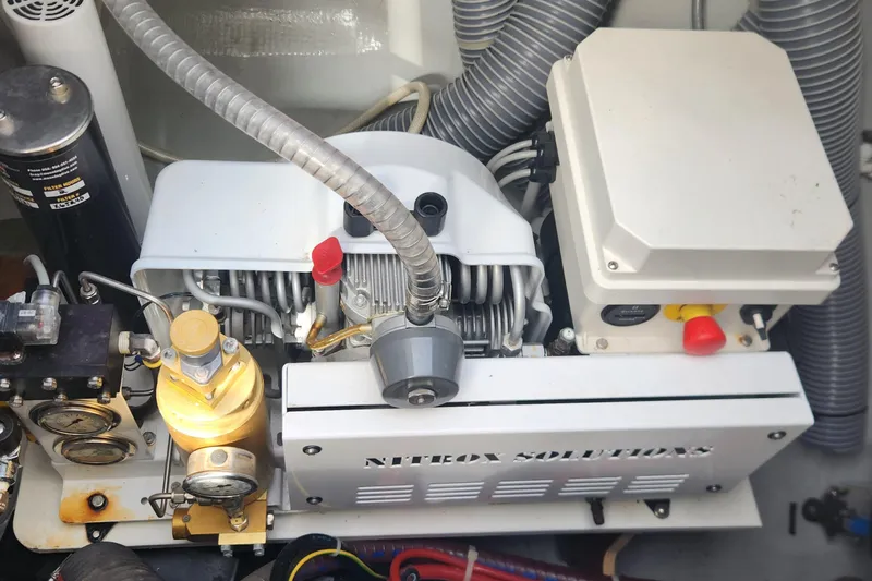 Clearlake III Yacht Photos Pics Engine room of a 2021 Lagoon 46 yacht, featuring Nitrox Solutions equipment.