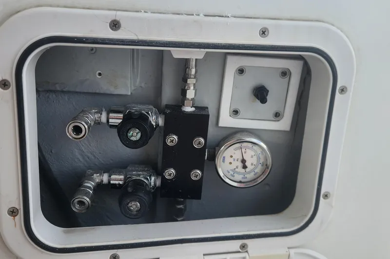 Clearlake III Yacht Photos Pics Control panel with gauges and valves on a 2021 Lagoon 46 yacht.