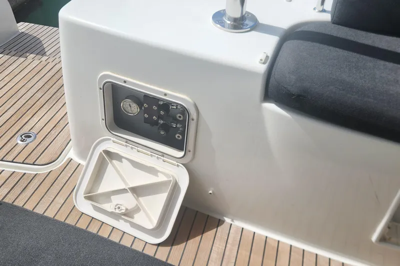 Clearlake III Yacht Photos Pics Control panel on 2021 Lagoon 46 yacht deck with open access hatch.