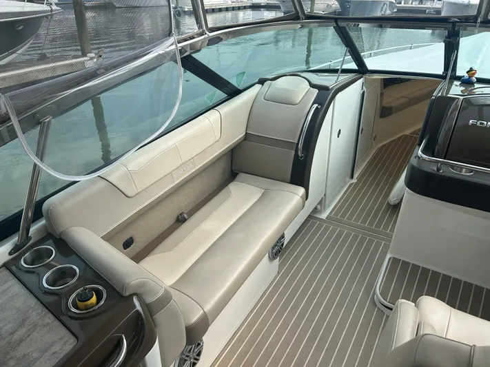  Yacht Photos Pics 2017 Formula 350 CBR boat interior with beige seating and modern design.