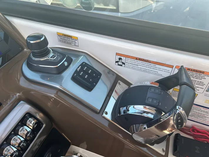  Yacht Photos Pics 2017 Formula 350 CBR boat control panel with joystick and throttle.