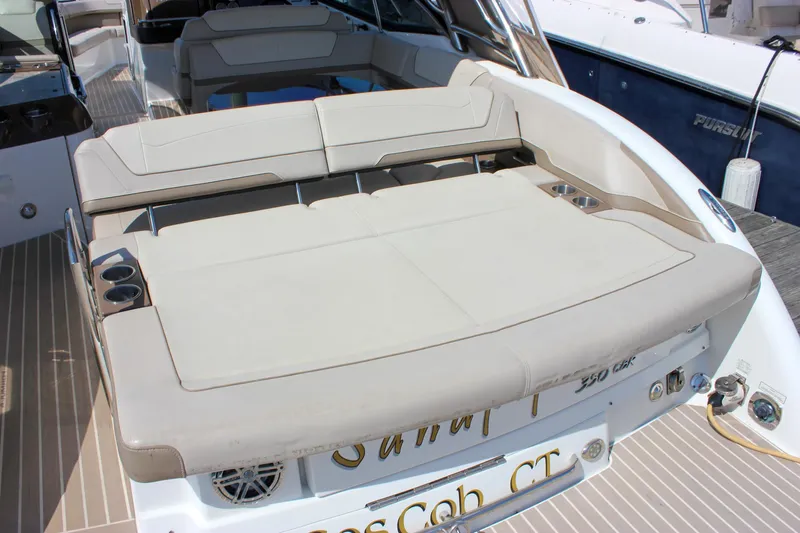  Yacht Photos Pics 2017 Formula 350 CBR boat with spacious sunpad and cup holders on deck.
