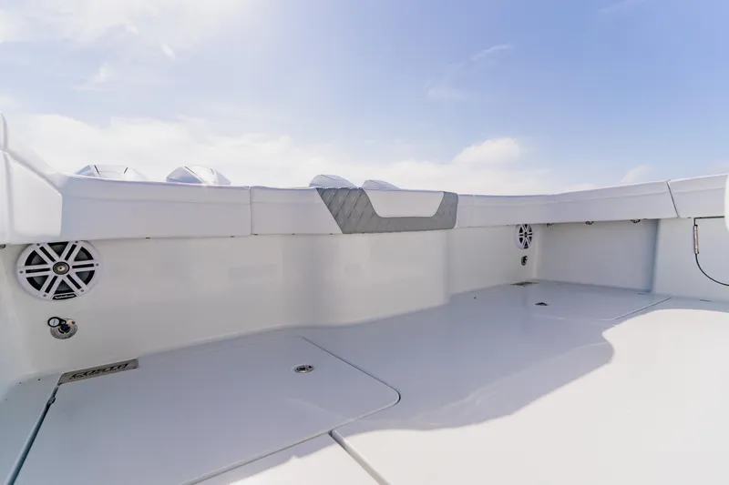  Yacht Photos Pics 2024 Costa Custom Boats 34SV deck with sleek design and integrated speakers.