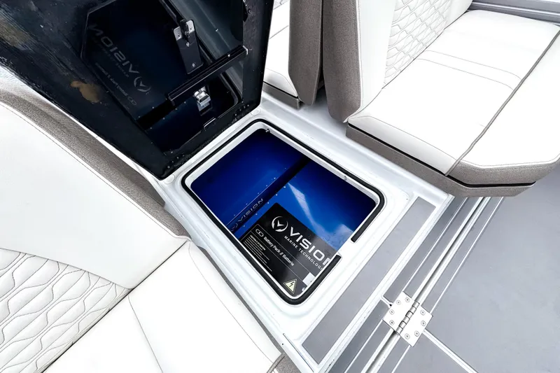  Yacht Photos Pics Ingenity EL 2026 boat battery compartment with Vision Marine Technology battery pack.