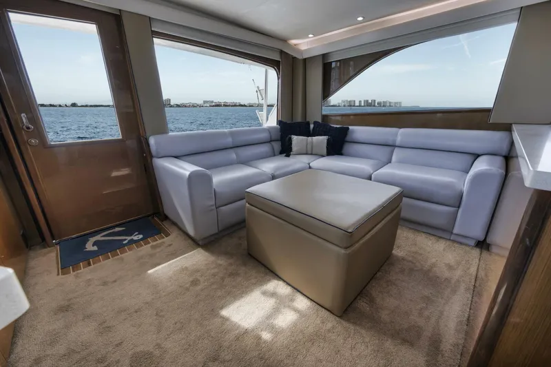Big Fish II Yacht Photos Pics Luxurious interior of a 2005 Viking Convertible yacht with plush seating and ocean view.