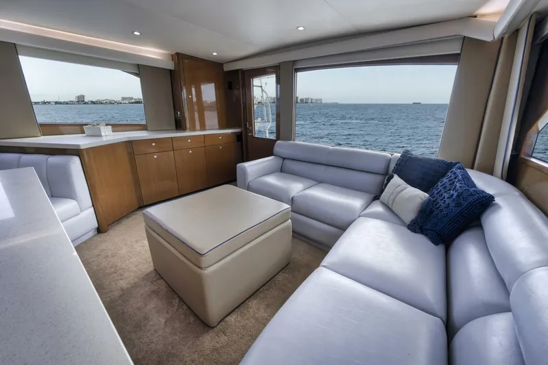 Big Fish II Yacht Photos Pics Luxurious interior of a 2005 Viking Convertible yacht with ocean view.