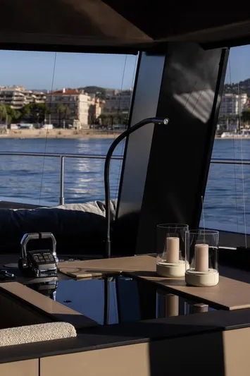 Full Moon Yacht Photos Pics Luxurious interior of 2024 Moon 60 Sail yacht with scenic waterfront view.