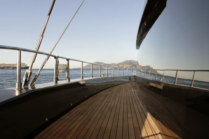 Full Moon Yacht Photos Pics 2024 Moon 60 Sail yacht deck with ocean and mountain view.