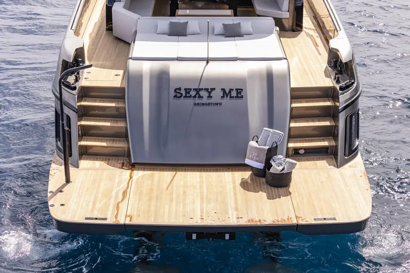  Yacht Photos Pics Luxury 2024 Otam 90 GTS yacht with elegant deck and seating area.