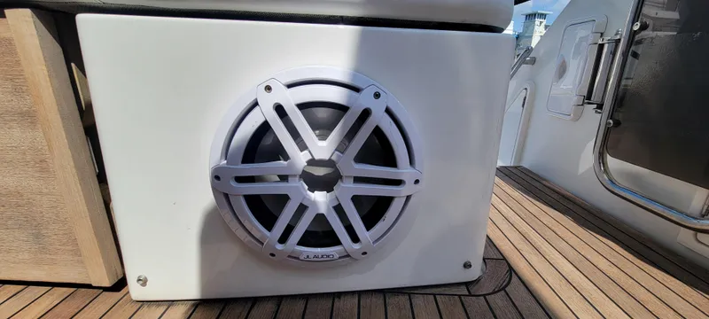 Yacht Photos Pics Close-up of speaker on 2013 Azimut 45 Flybridge yacht deck.