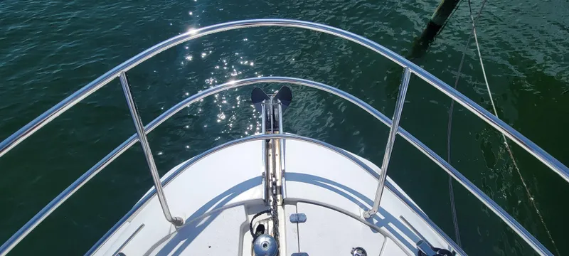  Yacht Photos Pics Bow of 2013 Azimut 45 Flybridge yacht with stainless steel railings.