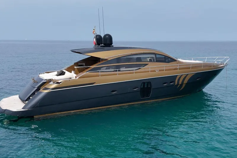 Candyman Yacht Photos Pics Luxury 2009 Pershing 64 yacht on calm blue sea.