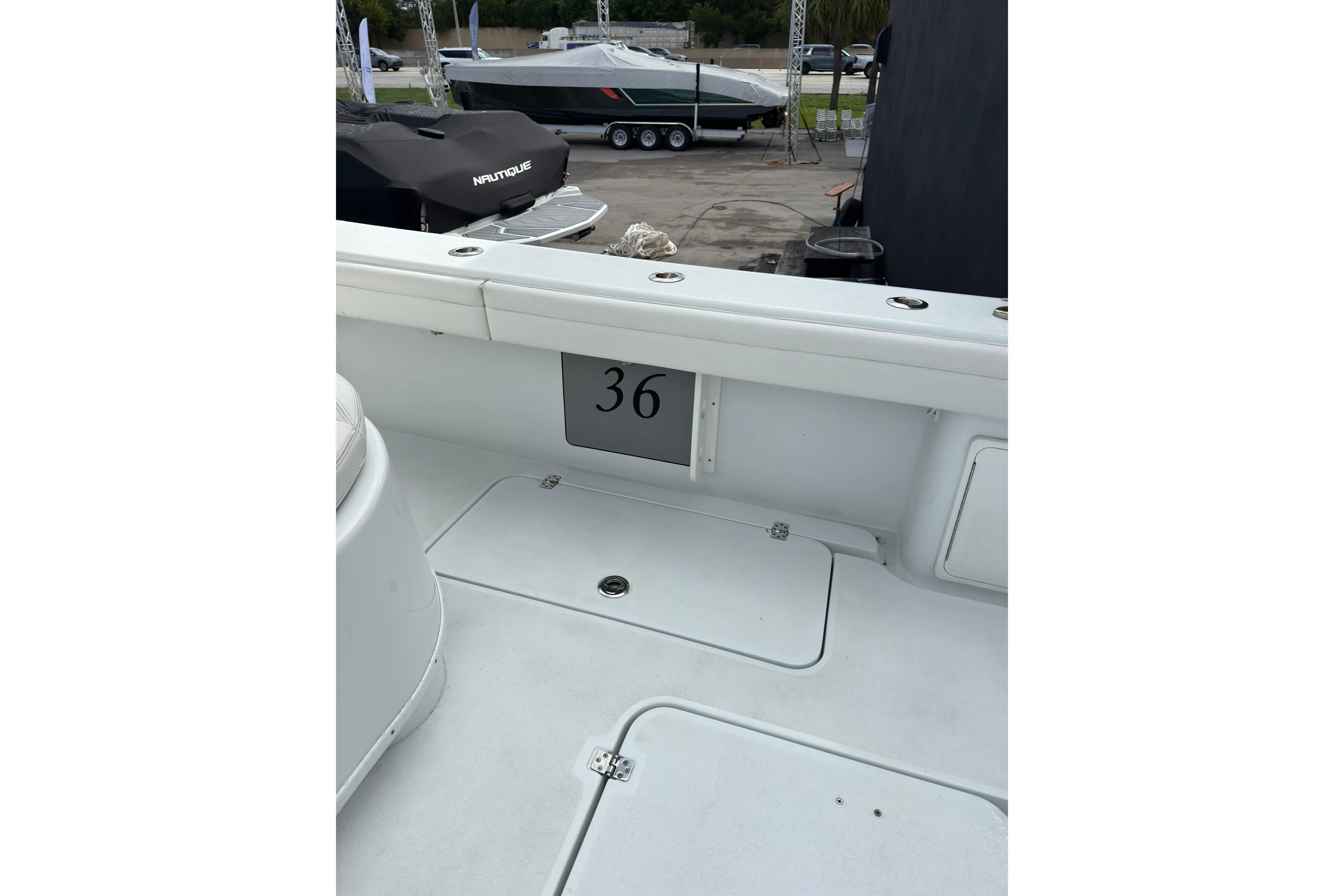  Yacht Photos Pics 2021 Yellowfin 36 Offshore boat interior with storage compartments.