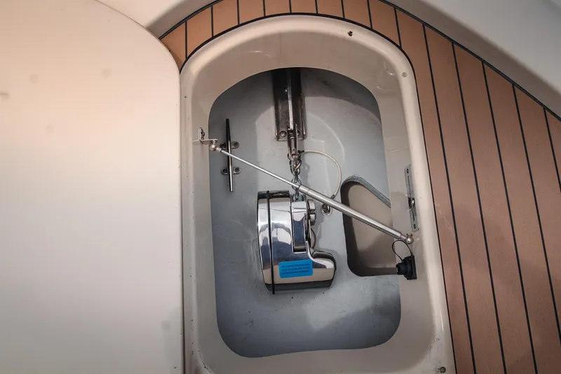  Yacht Photos Pics Anchor compartment of 2017 Chris-Craft Catalina 34 with stainless steel fittings.