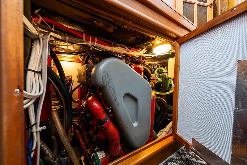 Koh -i -noor Yacht Photos Pics Engine room of 1974 C&C 61 Ocean Racer/Cruiser with visible wiring and components.