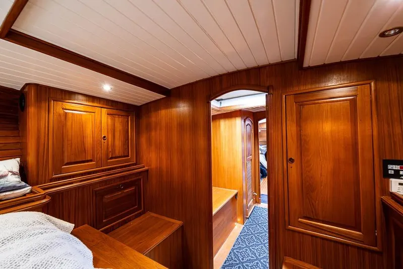 Koh -i -noor Yacht Photos Pics Interior of 1974 C&C 61 Ocean Racer/Cruiser with elegant wooden paneling and cozy cabin.
