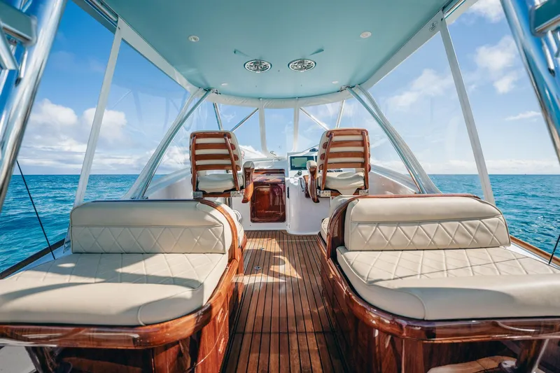 Southern Ground Yacht Photos Pics Luxurious 2015 Winter Custom Yachts W-18 interior with ocean view and elegant seating.