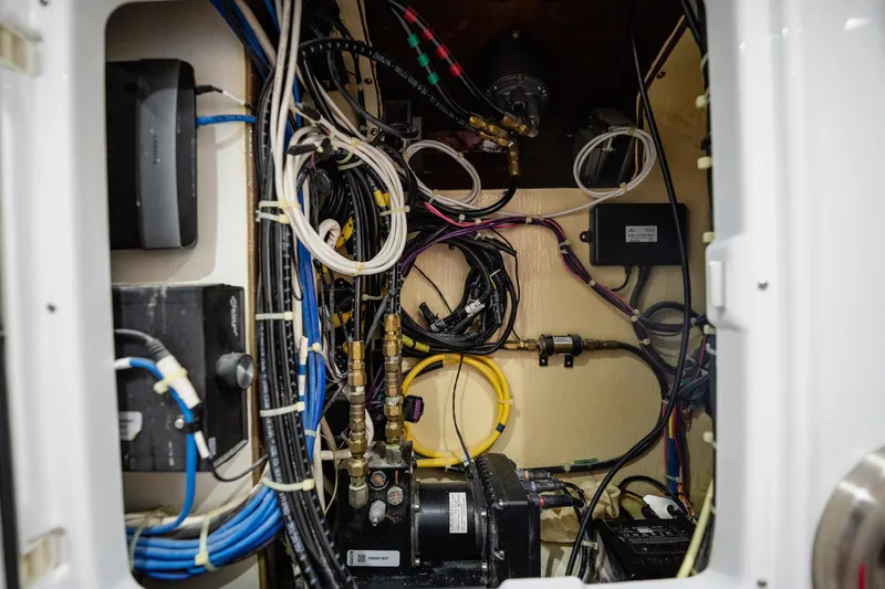 Southern Ground Yacht Photos Pics Electrical wiring and components inside a 2015 Winter Custom Yachts W-18 boat.