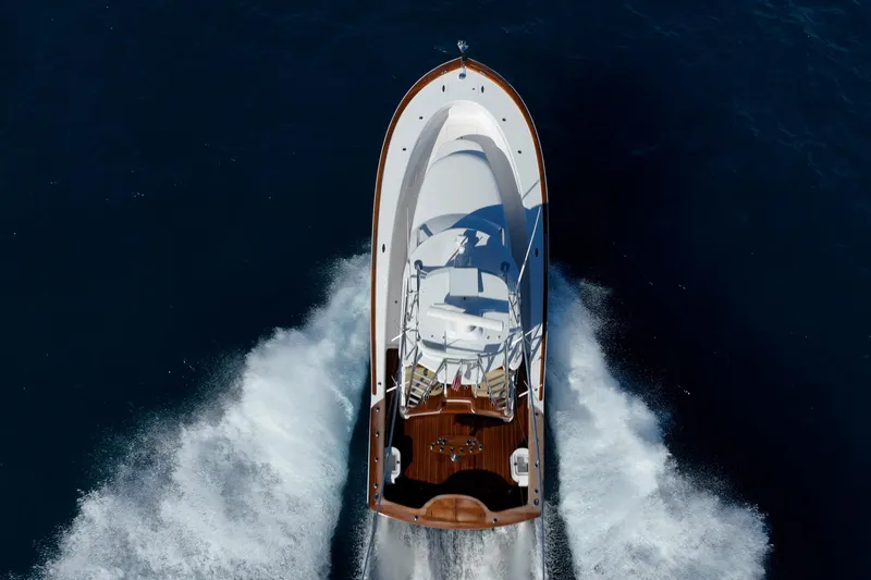 Southern Ground Yacht Photos Pics Aerial view of 2015 Winter Custom Yachts W-18 cruising on open water.