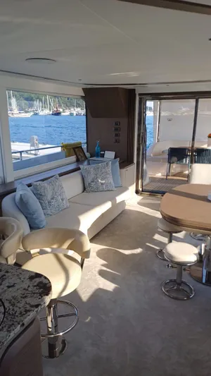  Yacht Photos Pics Luxurious interior of 2024 Princess X80 yacht with elegant seating and scenic ocean view.