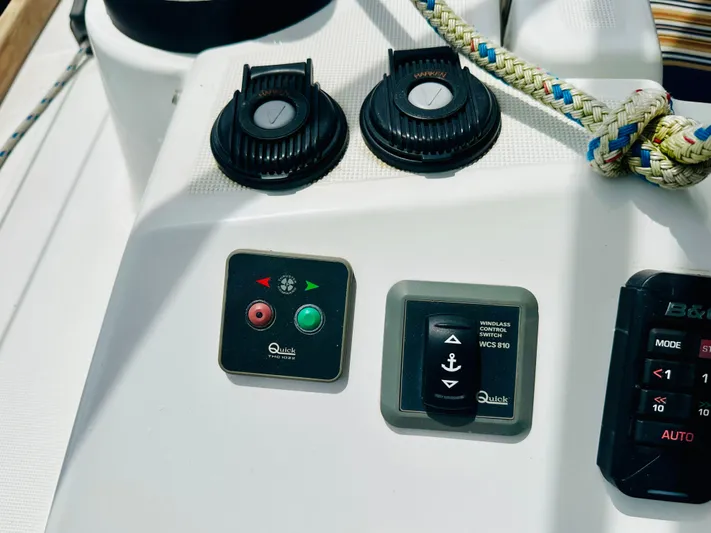 “imagine That” Yacht Photos Pics Control panel on a 2015 Beneteau Oceanis 45 sailboat, featuring winch and windlass switches.
