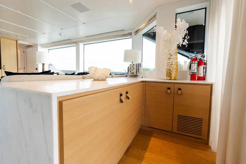 Gatsby Yacht Photos Pics Luxurious interior of 2021 Sanlorenzo SL96 yacht with elegant decor and modern furnishings.