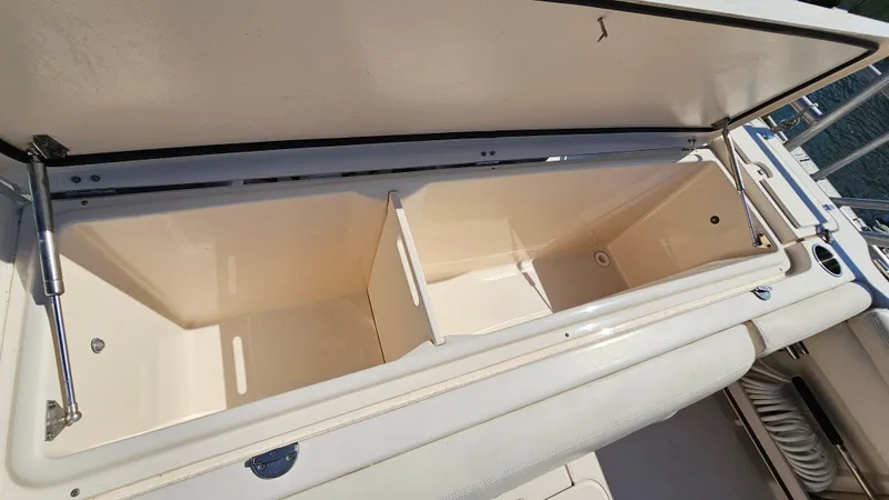  Yacht Photos Pics Open storage compartment on a 2016 Grady-White Express 330 boat.