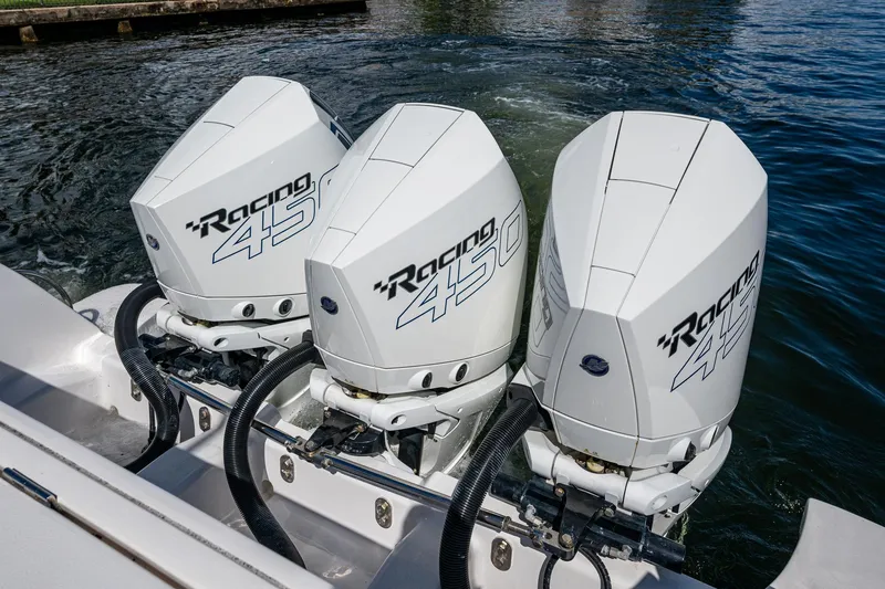  Yacht Photos Pics Triple Mercury Racing 450 outboard engines on a 2019 Intrepid 400 boat.