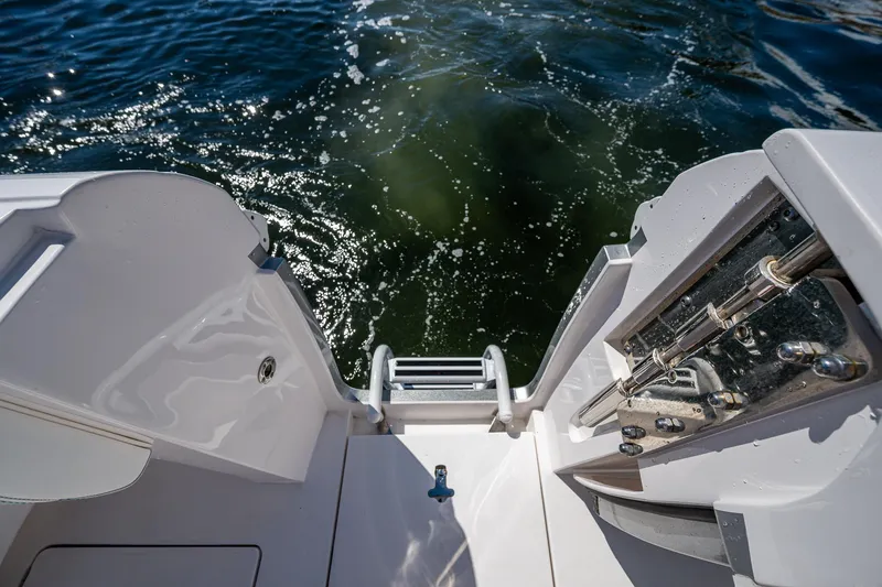  Yacht Photos Pics 2019 Intrepid 400 boat stern with swim ladder and ocean view.
