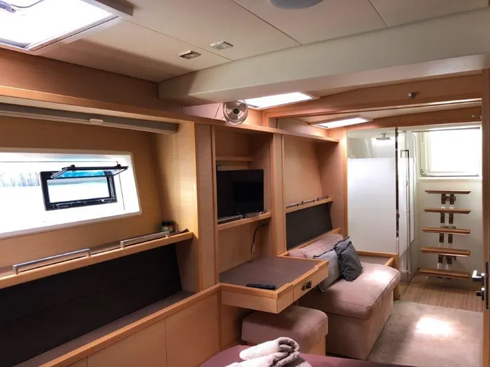  Yacht Photos Pics Luxurious interior of 2015 Lagoon 620 yacht with modern furnishings and natural light.