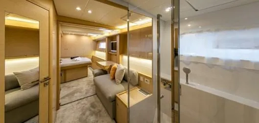  Yacht Photos Pics Luxurious interior of 2015 Lagoon 620 yacht with modern furnishings and elegant design.