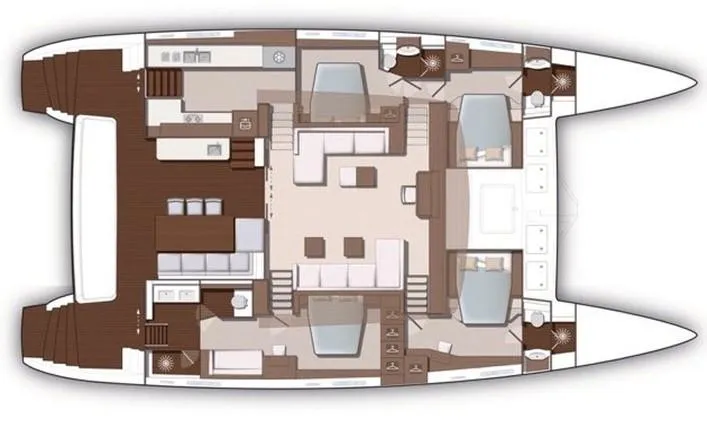  Yacht Photos Pics Floor plan of a 2015 Lagoon 620 catamaran, showcasing interior layout and design.