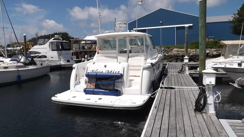  Yacht Photos Pics 2007 Tiara Yachts 3600 Sovran docked at marina, clear sky background.