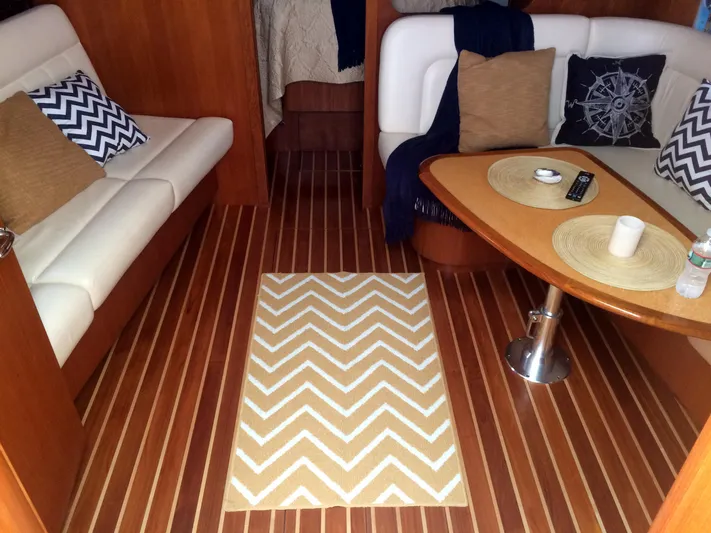  Yacht Photos Pics Interior of 2007 Tiara Yachts 3600 Sovran with cozy seating and chevron rug.