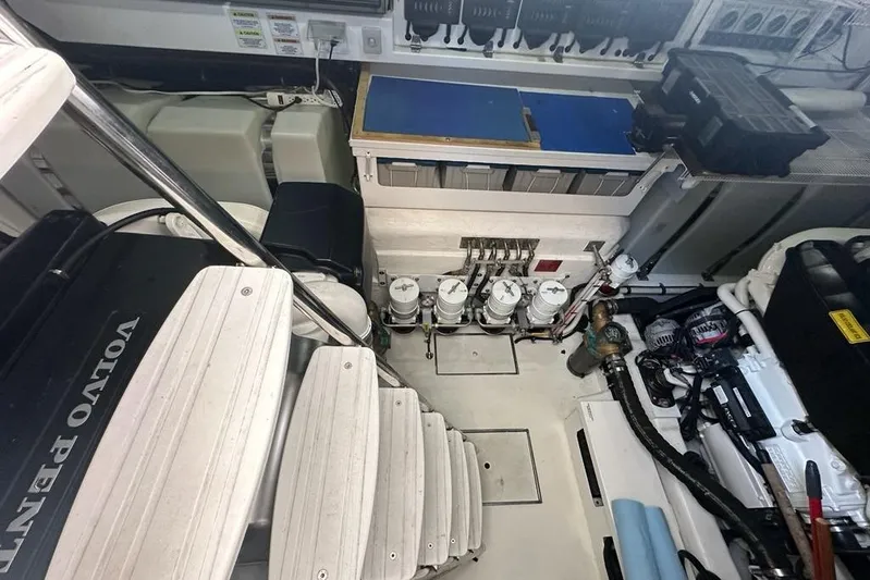 Happy Ours Yacht Photos Pics Engine room of 2019 Riviera 5400 Sport Yacht with Volvo Penta components.