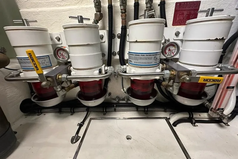 Happy Ours Yacht Photos Pics Fuel filter system in a 2019 Riviera 5400 Sport Yacht engine room.