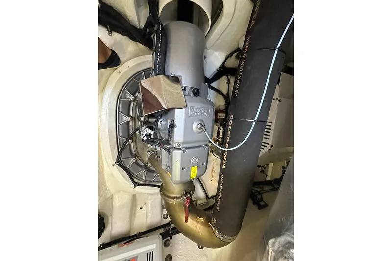 Happy Ours Yacht Photos Pics Engine compartment of 2019 Riviera 5400 Sport Yacht with Volvo Penta components.