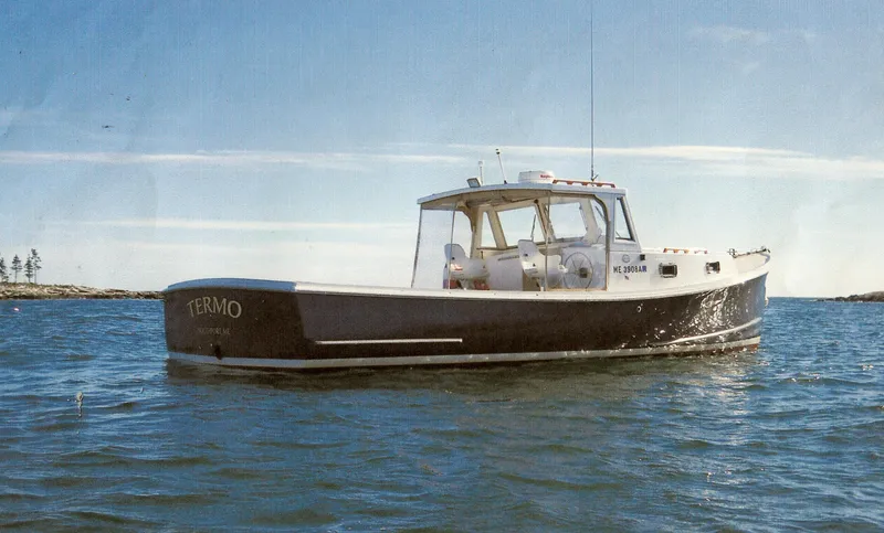Termo Yacht Photos Pics Custom 2000 Holland Hardtop Cruiser on calm water under clear blue sky.