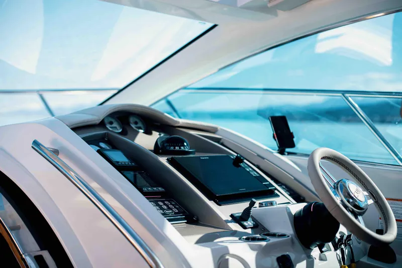  Yacht Photos Pics Cockpit of 2008 Sessa Marine C46 yacht with modern navigation equipment.