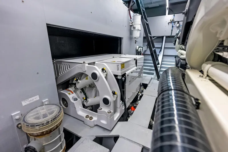 Shaloha Yacht Photos Pics Engine room of 2022 Vanquish Yachts VQ58, showcasing advanced machinery and components.