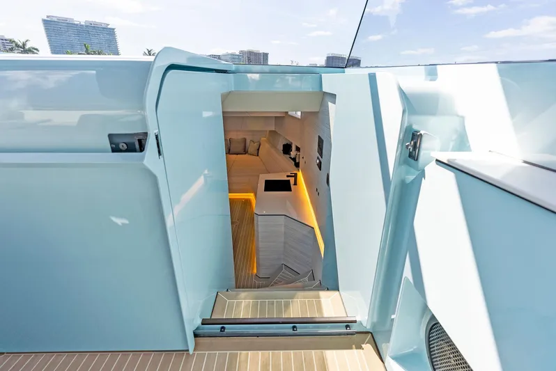 Shaloha Yacht Photos Pics Interior view of 2022 Vanquish Yachts VQ58, showcasing modern design and luxurious amenities.