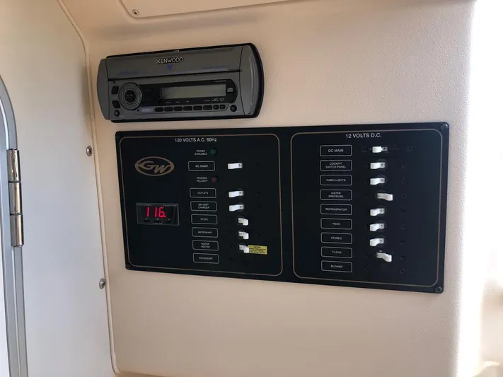  Yacht Photos Pics Control panel and stereo system on 2009 Grady-White CHESAPEAKE boat.