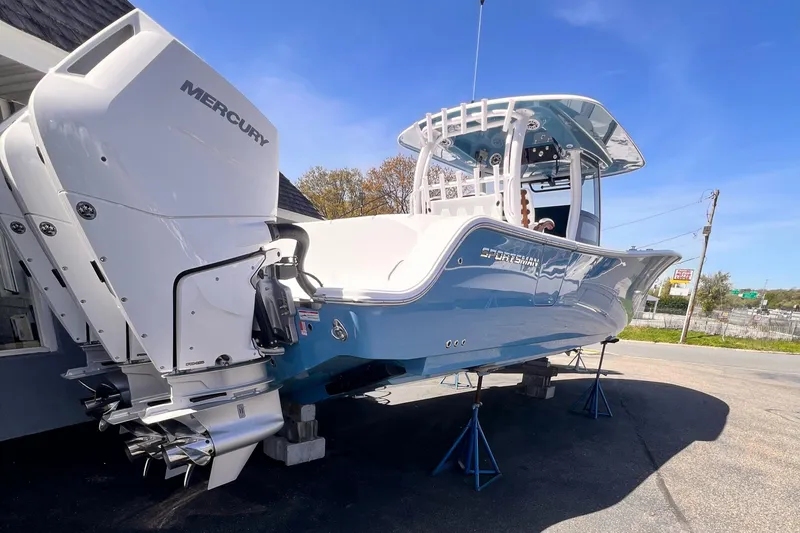  Yacht Photos Pics 2025 Sportsman Open 352 Center Console boat with Mercury engines on display.