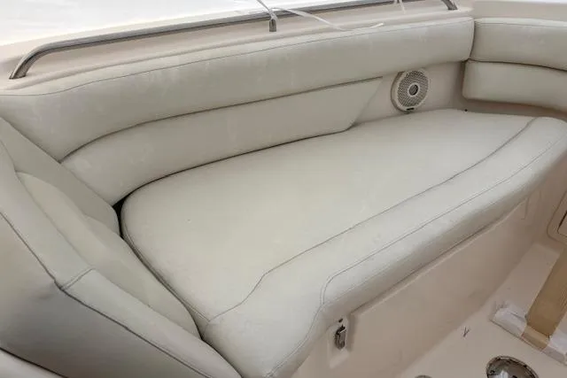  Yacht Photos Pics 2017 Grady-White Freedom 307 boat interior with cushioned seating and speaker.