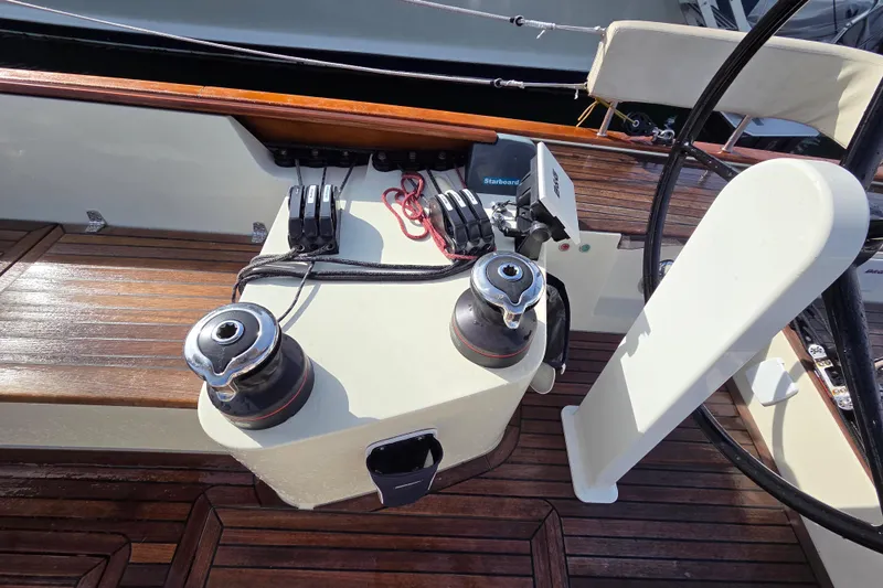 Blue Star Yacht Photos Pics Cockpit of 2018 Tofinou 12 sailboat with winches and steering wheel.