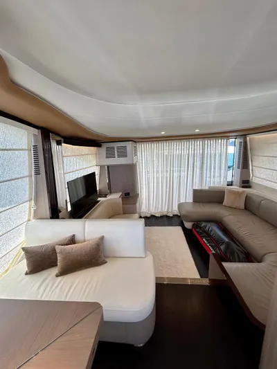  Yacht Photos Pics Luxurious interior of 2023 Azimut Fly 60 yacht with modern seating and elegant decor.