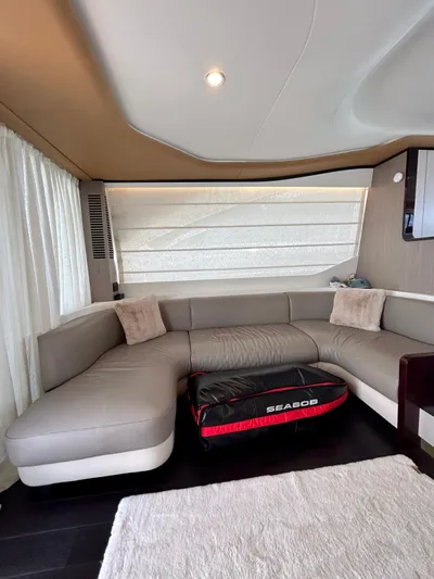  Yacht Photos Pics Luxurious interior of 2023 Azimut Fly 60 yacht with modern seating and decor.