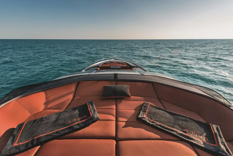  Yacht Photos Pics Luxurious AB 80 yacht deck with cushions, overlooking serene ocean, 2025 model.